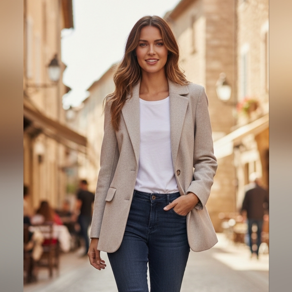 Abercrombie & Fitch Women's Minimalist Cream Wool-Blend Coat Blazer – Size M